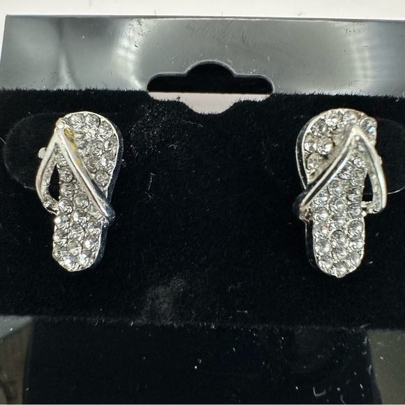 Silver Zircon Flip Sandal Earrings 925 - Picture 1 of 6